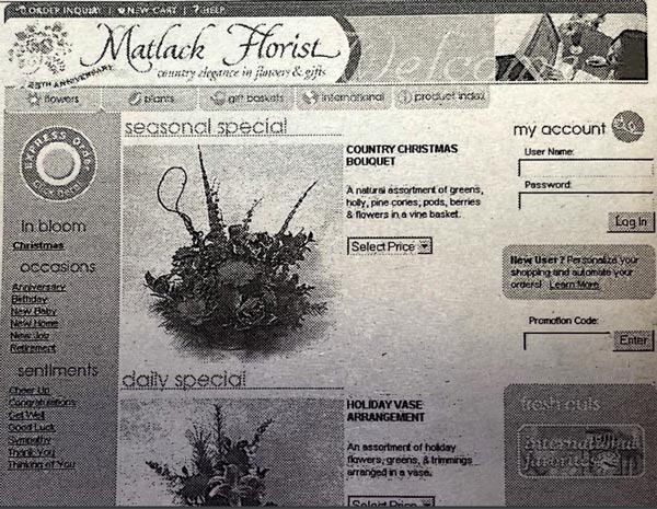 An image of the Matlack Florist website from 2003.
